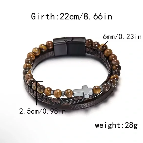 Brown Beaded Leather Bracelet - Picture 2 of 3